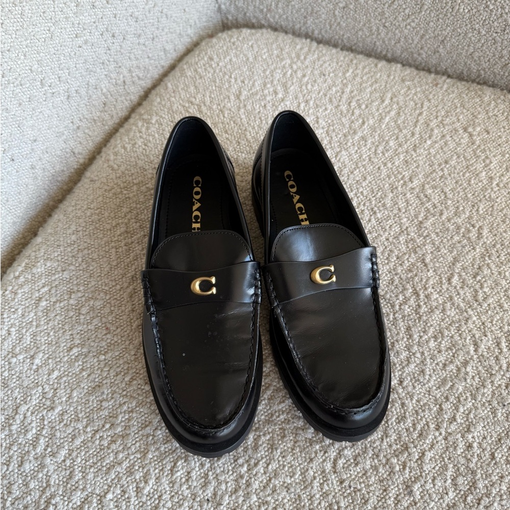 Coach Black Leather Slip-On Loafers